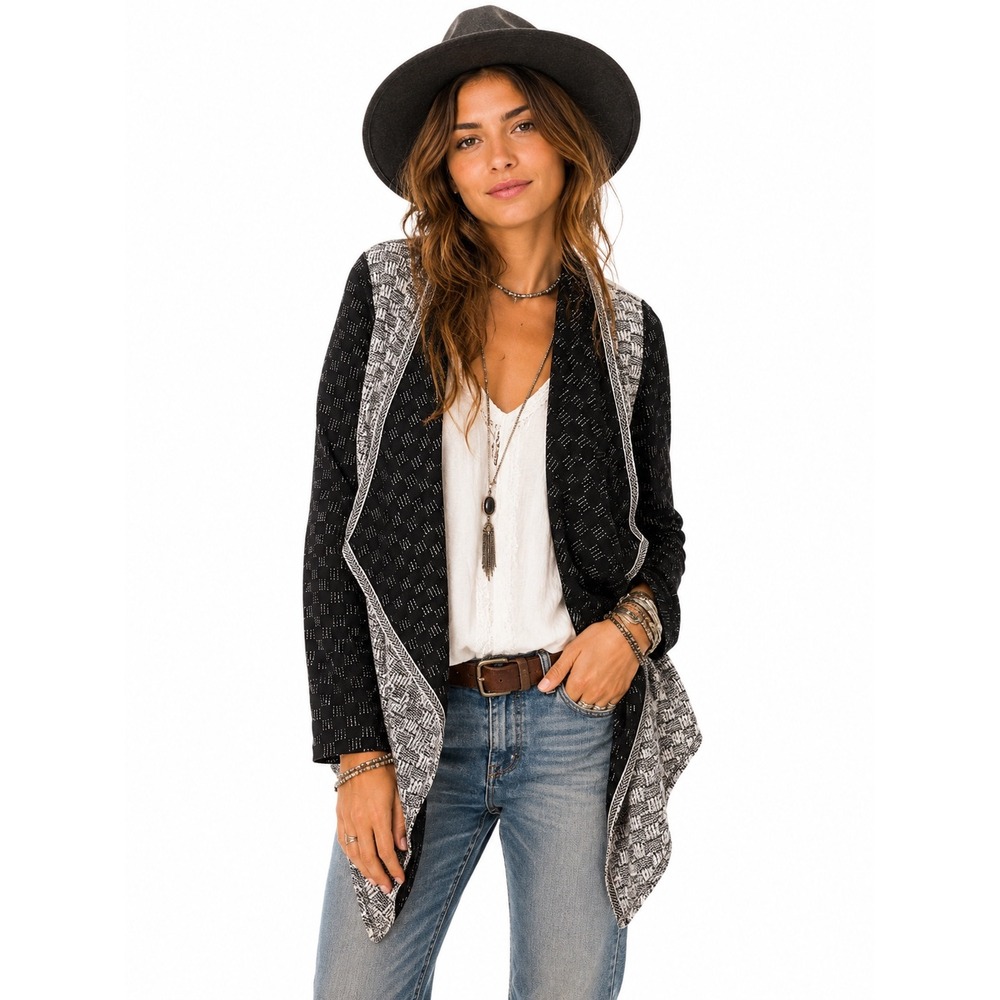 Anthropologie Saturday Sunday Black White Geometric Draped Open Cardigan XS
